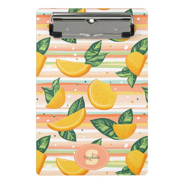 Mini Prancheta Padrão de Fatia Laranja com Folhas Verdes no Paste (Frente)