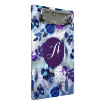 Padrão de Flores Azul Roxo Monograma Personalizado