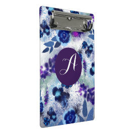 Mini Prancheta Padrão de Flores Azul Roxo Monograma Personalizado