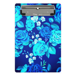 Mini Prancheta Padrão de Flores de Rosa Azul Clássico-87600