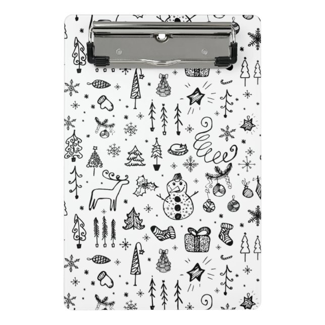 Mini Prancheta Padrão de Ícones de Natal Preto e Branco – Fofo  (Frente)