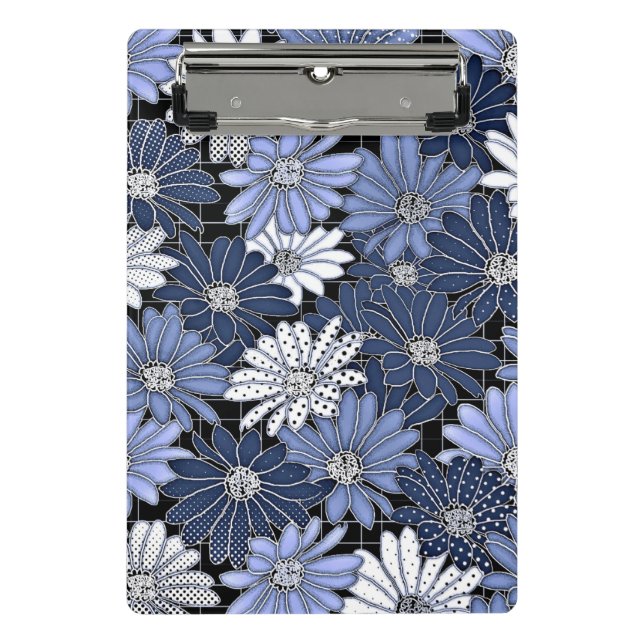 Mini Prancheta Padrão de margarida azul e branco (Frente)