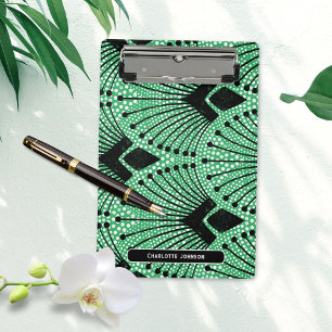 Mini Prancheta Padrão de Pavão Branco Preto Verde da Arte Elegant
