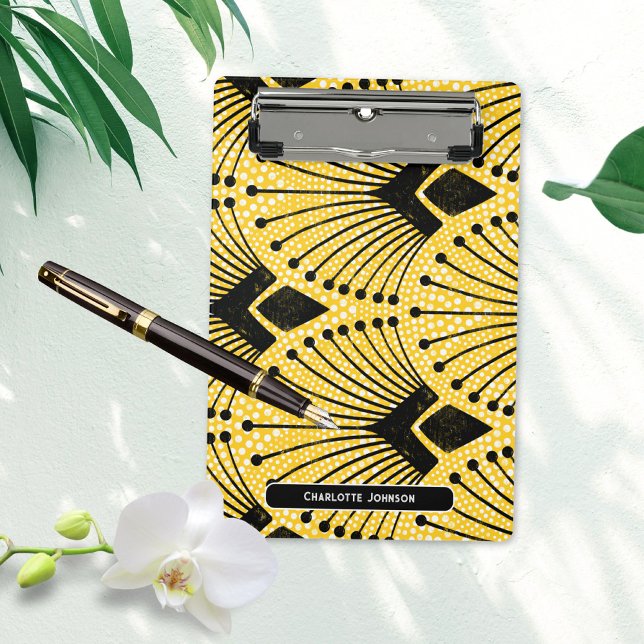 Mini Prancheta Padrão de Peacock Amarelo de Arte Elegante (Elegant Art Deco Yellow Peacock Pattern Mini Clipboard ©Susanne Sachers - Sunny Mind 🌞)