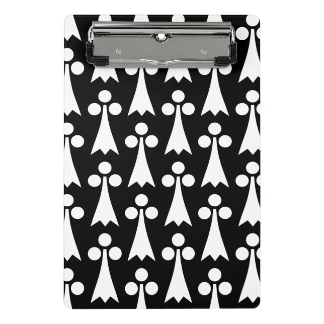 Mini Prancheta Padrão Ermine, Padrão Medieval, Branco em Preto (Frente)