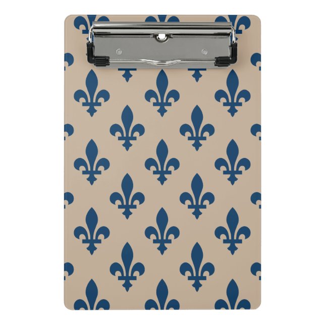 Mini Prancheta Padrão Fleur de Lis, Azul Real Francês em Creme (Frente)