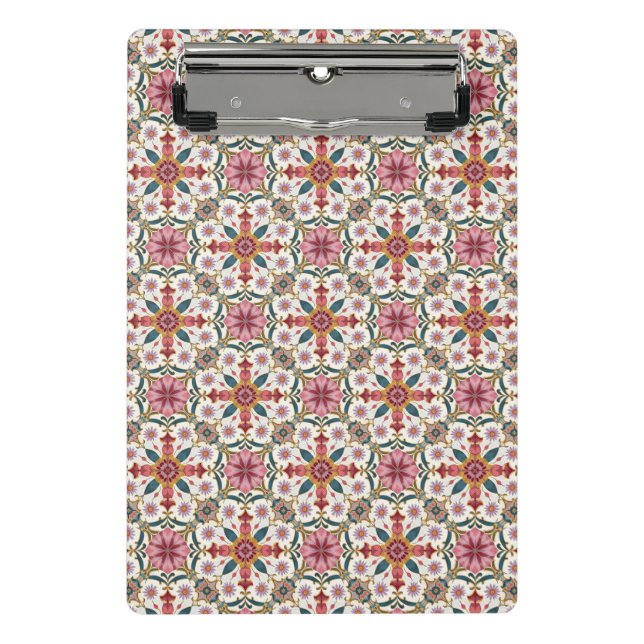 Mini Prancheta Padrão Floral Boho em Vermelho, Rosa e Turquesa (Frente)