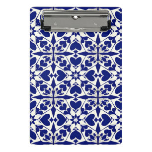 Mini Prancheta Padrão Floral Branco e Azul Elegante