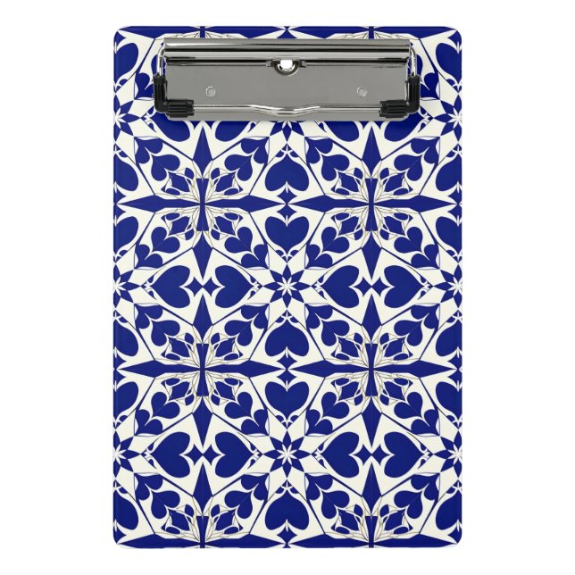 Mini Prancheta Padrão Floral Branco e Azul Elegante (Frente)