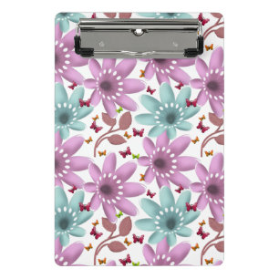 Mini Prancheta Padrão Floral de Borboleta Sem Costura Rosa e Ve