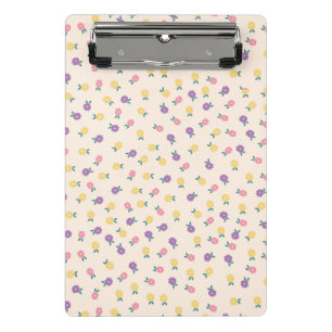 Mini Prancheta Padrão Floral Pastel – Amarelo, Rosa e Roxo Fofo