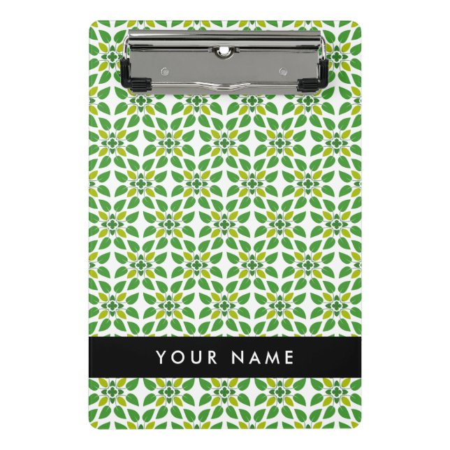 Mini Prancheta Padrão Folha, Folhas Verdes, Seu Nome (Frente)