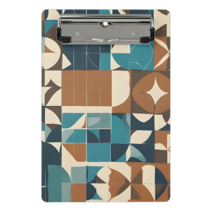 Mini Prancheta Padrão Geométrico Azul Escuro, Turquesa, Marrom e