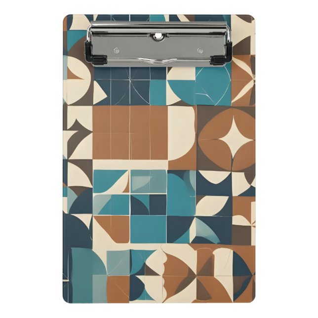 Mini Prancheta Padrão Geométrico Azul Escuro, Turquesa, Marrom e  (Frente)