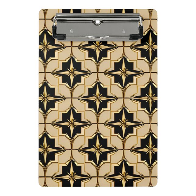 Mini Prancheta Padrão Geométrico Elegante em Dourado e Preto (Frente)