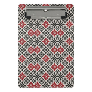 Mini Prancheta Padrão Geométrico Keffiyeh Folk Preto Vermelho