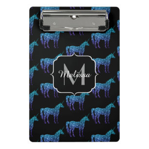 Mini Prancheta Padrão ombre azul aqua brilho de unicórnio Monogra