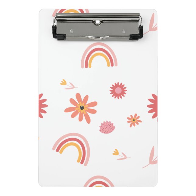 Mini Prancheta Padrão Pastel Floral & Arco-íris Fofo (Frente)