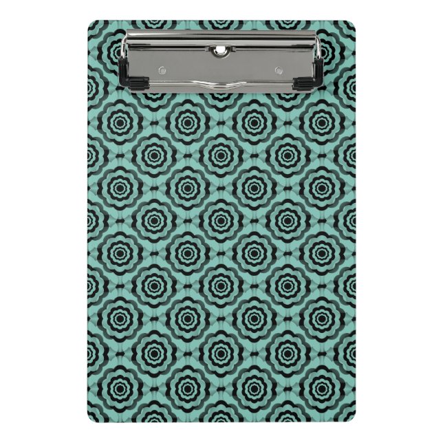Mini Prancheta Padrão Sem Costura de Flor Preto Teal (Frente)