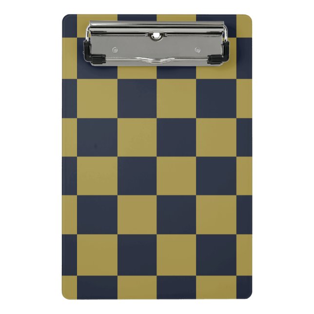 Mini Prancheta Padrão Verificado Dourado e Marinho Elegante (Frente)