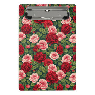 Mini Prancheta Padrão Vibrante de Rosa com Rosas Vermelhas e Rosa