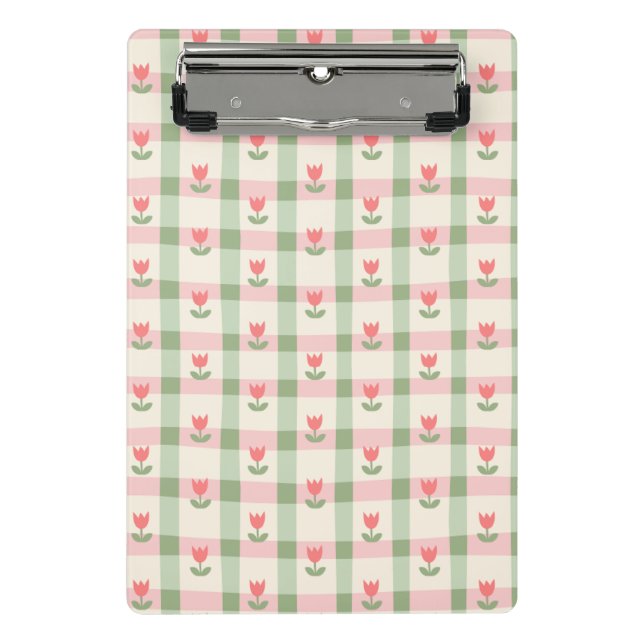 Mini Prancheta Padrão Xadrez de Tulipa Fofa | Floral Pastel  (Frente)