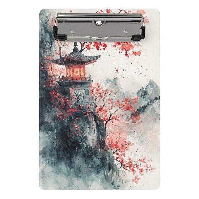 Mini Prancheta Pagode da Sakura Carmesim Aquarela (Frente)