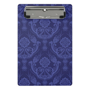 Mini Prancheta Papel de parede floral azul luxuoso do damasco