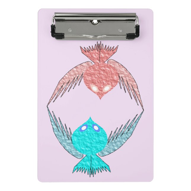 Mini Prancheta Pássaros de Amor, Rosa e Azul (Frente)
