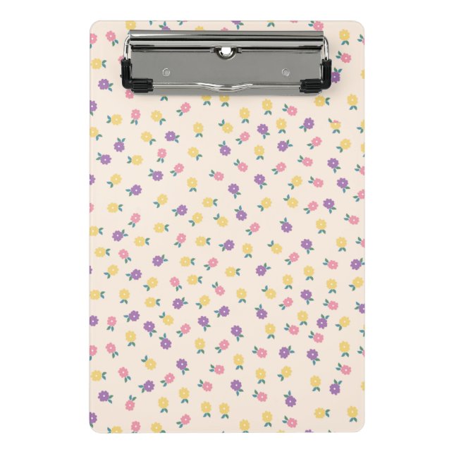 Mini Prancheta Pastel Floral Pattern – Cute Yellow, Pink & Purple (Frente)
