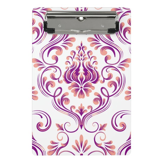 Mini Prancheta Peach e Damasco Roxo Padrão Floral Elegante (Frente)