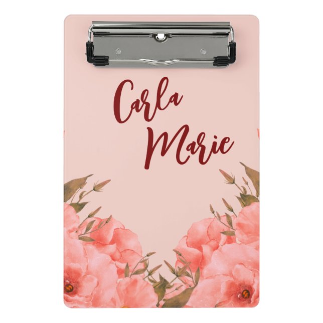 Mini Prancheta Personalized Mini Clipboard | Pink Floral Design (Frente)