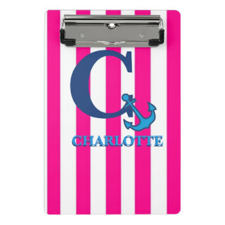 Mini Prancheta Personalized Pink Stripes Navy Blue Anchor