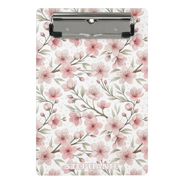 Mini Prancheta Pink Cherry Blossom Sakura Padrão em Branco (5) (Frente)