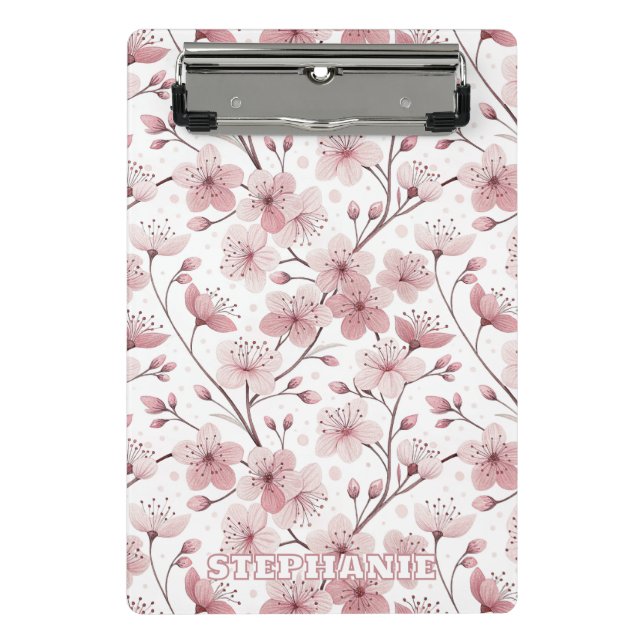 Mini Prancheta Pink Cherry Blossom Sakura Pattern on White (2) (Frente)