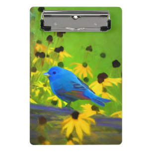 Mini Prancheta Pintura de Bunting Indigo - Arte de Pássaro Origi
