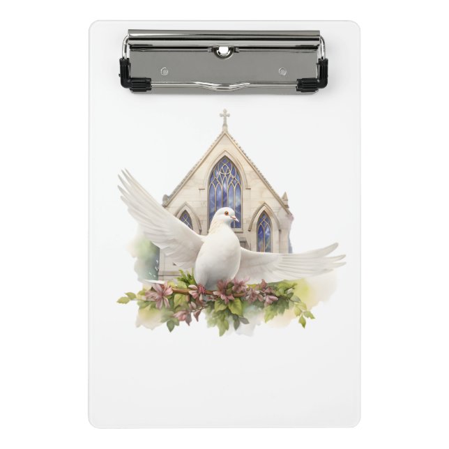 Mini Prancheta Pomba Branca com Igreja (Frente)