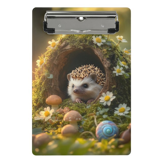Mini Prancheta Porco Adorável em Mossy Log Home com Flores (Frente)