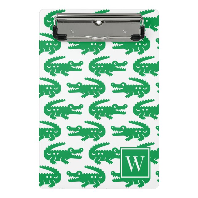 Mini Prancheta Preppy Alligator - Green & White Monogram (Frente)