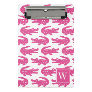 Mini Prancheta Preppy Alligator - Hot Pink & White Monogram
