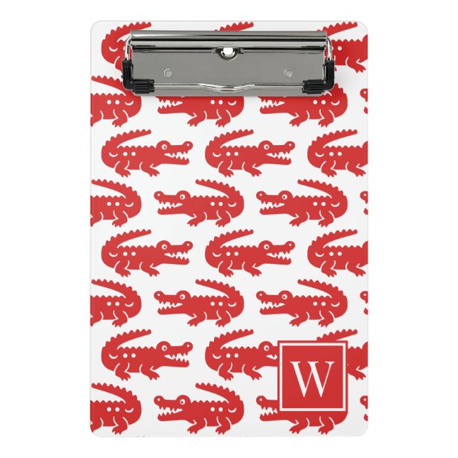 Mini Prancheta Preppy Alligator - Red & White Monogram (Frente)
