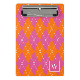 Mini Prancheta Preppy com Argyle Costurado à Mão – Rosa Quente e 