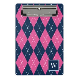 Mini Prancheta Preppy com Argyle Costurado à Mão – Rosa Vibrante 