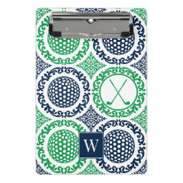 Mini Prancheta Preppy Golf Damask - Balls & Clubs - Navy & Green