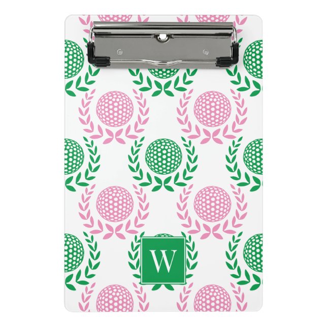 Mini Prancheta Preppy Golf Laurel Wreath - Rosa & Verde (Frente)