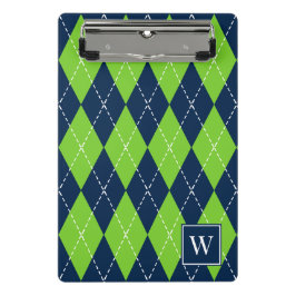 Mini Prancheta Preppy Hand-Stitched Argyle – Azul-Marinho & Lima