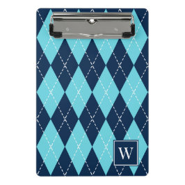 Mini Prancheta Preppy Hand-Stitched Argyle – Azul-Marinho & Turqu