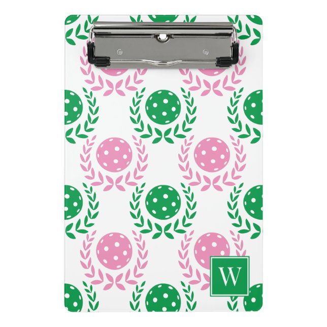 Mini Prancheta Preppy Pickleball Coroa de Louro - Rosa e Verde (Frente)