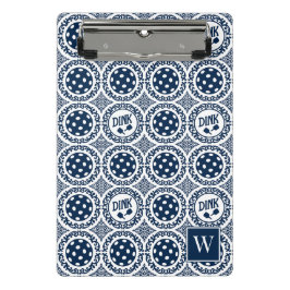 Mini Prancheta Preppy Pickleball Damask – Navy Dink Motif  