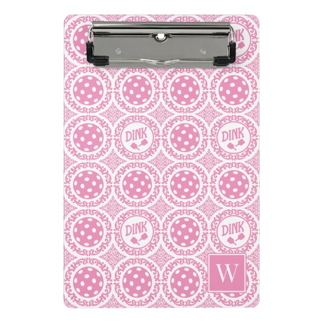 Mini Prancheta Preppy Pickleball Damask – Pink Dink Motif   (Frente)